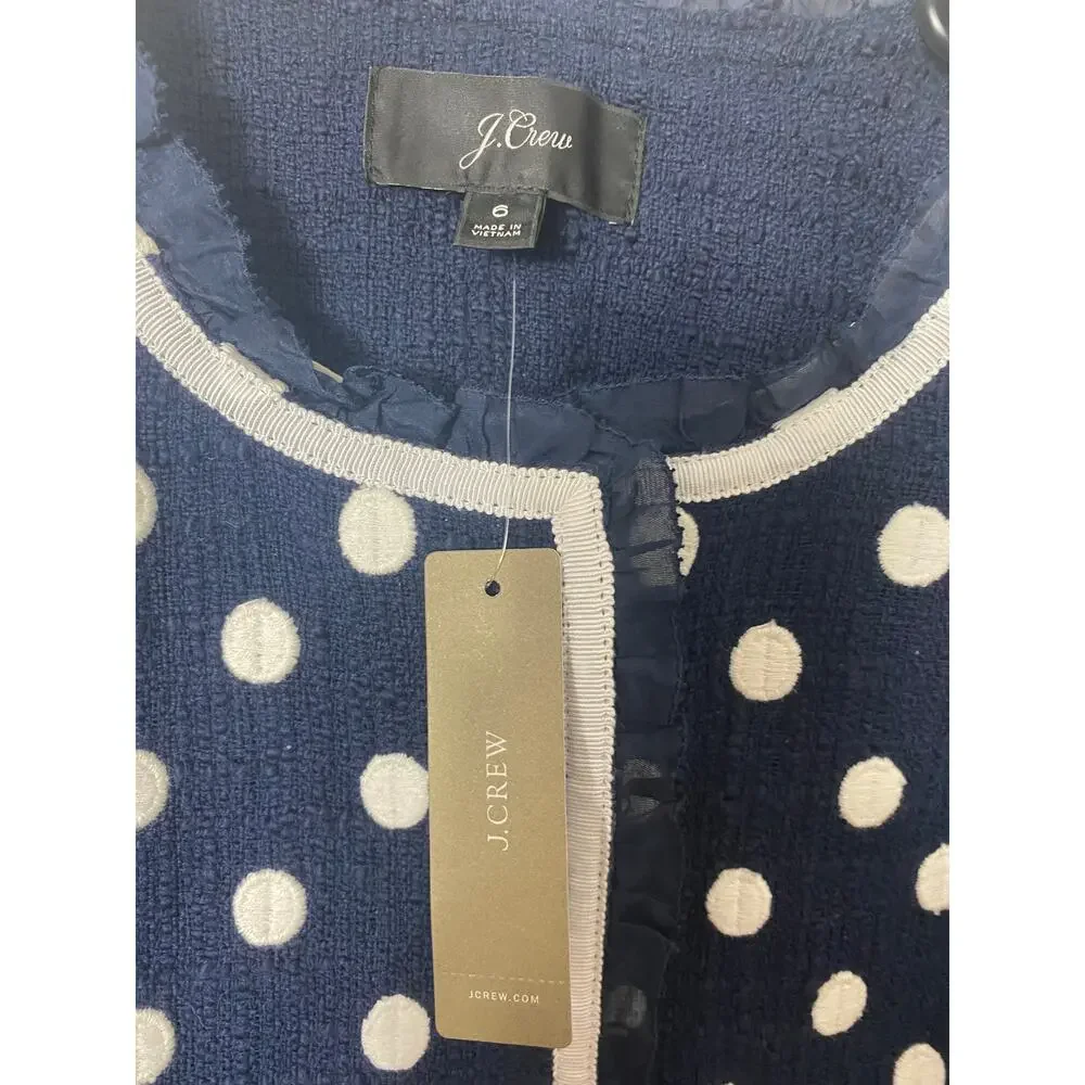NWT J. CREW BLAZER JACKET POLKA DOT NAVY BLUE OFFICE WORK CAREER FEMININE